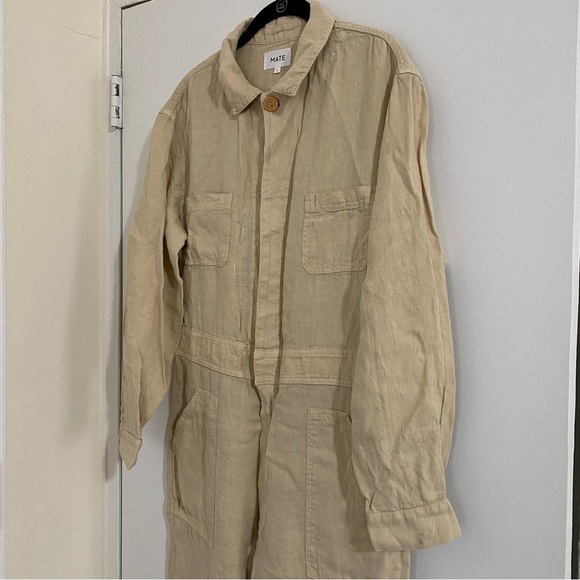 Mate the Label Linen Long Sleeve Jumpsuit Natural Sz Large - Picture 9 of 14